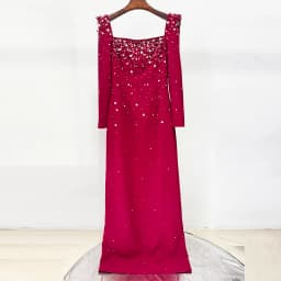 HIGH QUALITY Newest Fashion 2026 Designer Vestido Women's Square Collar Beading Diamonds Long Sleeve Maxi Dress