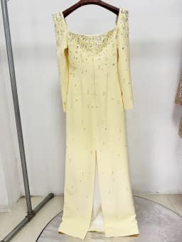HIGH QUALITY Newest Fashion 2026 Designer Vestido Women's Square Collar Beading Diamonds Long Sleeve Maxi Dress