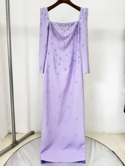 HIGH QUALITY Newest Fashion 2026 Designer Vestido Women's Square Collar Beading Diamonds Long Sleeve Maxi Dress