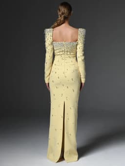 HIGH QUALITY Newest Fashion 2026 Designer Vestido Women's Square Collar Beading Diamonds Long Sleeve Maxi Dress
