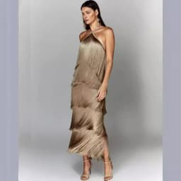 Fashion Neck Fringed Backless Slit Dress for Women