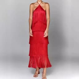 Fashion Neck Fringed Backless Slit Dress for Women
