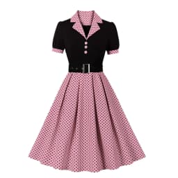 Hot Selling Commuting Art Retro Polka Dot Short Sleeved Lapel Dress with Belt in Europe and America