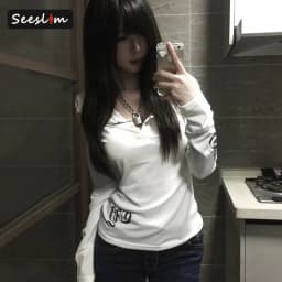 Seeslim Hooded Print Letter Graphic T Shirts Woman Clothes Youthful Long Sleeve 2000s Clothes Y2k Tees Female Clothing Autumn