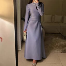 Casual Clothing Solid Color High Waist Dress New 2025 Temperament Host Dress Fashion Women's O-neck Autumn Long Dress Vestidos