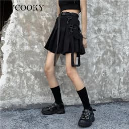 2026 Cargo Black Punk Gothic Skirt Woman Pleated Harajuku A-Line High Waist Mini Skirts Girl Preppy Style Women