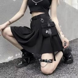 2026 Cargo Black Punk Gothic Skirt Woman Pleated Harajuku A-Line High Waist Mini Skirts Girl Preppy Style Women