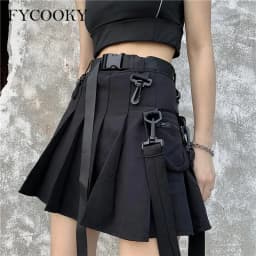 2026 Cargo Black Punk Gothic Skirt Woman Pleated Harajuku A-Line High Waist Mini Skirts Girl Preppy Style Women
