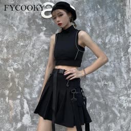 2026 Cargo Black Punk Gothic Skirt Woman Pleated Harajuku A-Line High Waist Mini Skirts Girl Preppy Style Women
