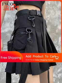 2026 Cargo Black Punk Gothic Skirt Woman Pleated Harajuku A-Line High Waist Mini Skirts Girl Preppy Style Women