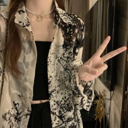 2025 Long Sleeve Shirts Women Loose Tie Dye Gothic Streetwear Casual Tops Woman Blouses Vintage Fashion Design Shirts Female