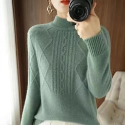Autumn Winter Women Sweater Thicke Pullover Knit Loose Half High Collar Twists Sweater Versatile Female Tops Bottoming Shirt