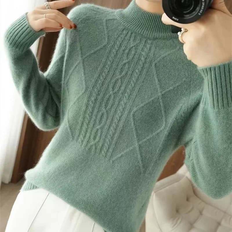 Autumn Winter Women Sweater Thicke Pullover Knit Loose Half High Collar Twists Sweater Versatile Female Tops Bottoming Shirt