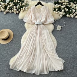 Vintage Elegant sweet puff sleeve split Dress A-line Chic Casual Beach Vacation Women Summer dresses