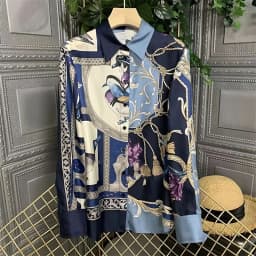 ZAROY Women Vintage Print Baroque Shirts and Blouses Long Sleeve Polo Neck Elegant Blouses Luxury Runway Shirt Blusa Mujer