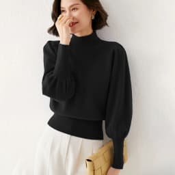 New 100% Merino Wool Sweater for Women Mock Collar Puff Sleeve Pullover Casual Knitted Top Female Autumn Winter Cashmere Warm