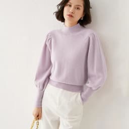 New 100% Merino Wool Sweater for Women Mock Collar Puff Sleeve Pullover Casual Knitted Top Female Autumn Winter Cashmere Warm