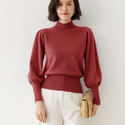 New 100% Merino Wool Sweater for Women Mock Collar Puff Sleeve Pullover Casual Knitted Top Female Autumn Winter Cashmere Warm