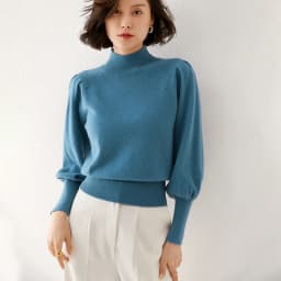 New 100% Merino Wool Sweater for Women Mock Collar Puff Sleeve Pullover Casual Knitted Top Female Autumn Winter Cashmere Warm