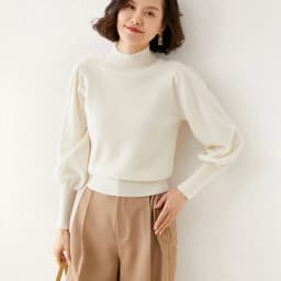 New 100% Merino Wool Sweater for Women Mock Collar Puff Sleeve Pullover Casual Knitted Top Female Autumn Winter Cashmere Warm
