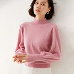 New 100% Merino Wool Sweater for Women Mock Collar Puff Sleeve Pullover Casual Knitted Top Female Autumn Winter Cashmere Warm