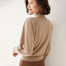 New 100% Merino Wool Sweater for Women Mock Collar Puff Sleeve Pullover Casual Knitted Top Female Autumn Winter Cashmere Warm