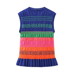 KEYANKETIAN 2025 New Women's Honeycomb Sleeveless Knitted Top Vest Sweet style Tiered O-Neck Sheath Pullover Striped Camisole
