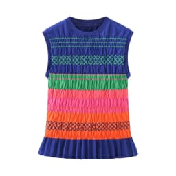 KEYANKETIAN 2025 New Women's Honeycomb Sleeveless Knitted Top Vest Sweet style Tiered O-Neck Sheath Pullover Striped Camisole
