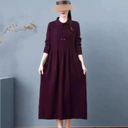 2026 Autumn Winter Women's Sweater Dress New Solid Color Doll Neck Long Sleeve Loose Knitted Sweater Bottom Long Dress Vestidos