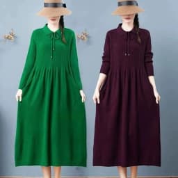 2026 Autumn Winter Women's Sweater Dress New Solid Color Doll Neck Long Sleeve Loose Knitted Sweater Bottom Long Dress Vestidos