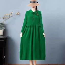 2026 Autumn Winter Women's Sweater Dress New Solid Color Doll Neck Long Sleeve Loose Knitted Sweater Bottom Long Dress Vestidos