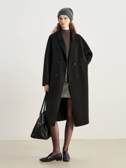ZIQIAO 2025 Winter Women's Petite Navy Blue Double-Faced Wool Blend Coat with Raglan Sleeve Short Tweed Overcoat for Petite Size