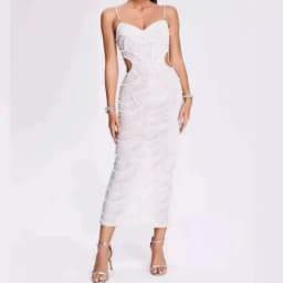 Luxurious Pearl-Embroidered Red Long Sleeveless Dress Elegant Hollow out Design for Women Stylish Party Dress Vintage
