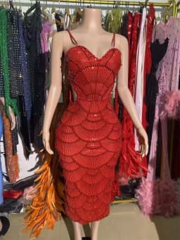 Luxurious Pearl-Embroidered Red Long Sleeveless Dress Elegant Hollow out Design for Women Stylish Party Dress Vintage