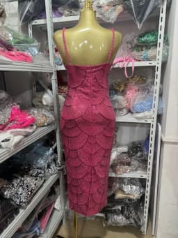 Luxurious Pearl-Embroidered Red Long Sleeveless Dress Elegant Hollow out Design for Women Stylish Party Dress Vintage
