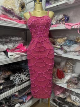 Luxurious Pearl-Embroidered Red Long Sleeveless Dress Elegant Hollow out Design for Women Stylish Party Dress Vintage