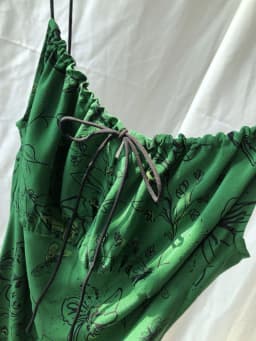 SuyaDream, Women's 100%Silk Floral Slip Dress, French V-Neck Tie Front Midi Dress, Green Floral Print Spaghetti Strap Dress