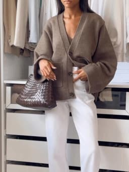 Women's Elegant Knitted Cardigan Solid Long Sleeve V Neck Ribbed Tops 2026 New Autumn Winter Coat Commute Female Knitwear