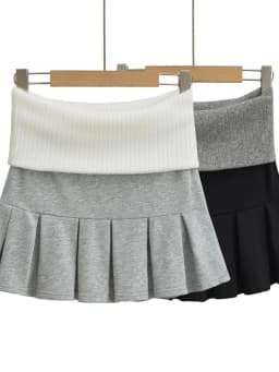 Spicy Girl Europe/America Style Color Blocked Short Cropped Hooded Sweatshirt+high Waisted Sexy Pleated Skirt Two Piece Set GXYW