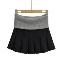 Spicy Girl Europe/America Style Color Blocked Short Cropped Hooded Sweatshirt+high Waisted Sexy Pleated Skirt Two Piece Set GXYW