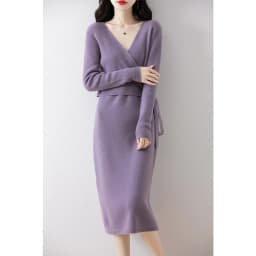 Women V-neck 100% Merino Wool Dress Sweater Autumn Winter Crossing Lace-up Long Sleeve Pullover Knit Skirt Office Lady Knitwear