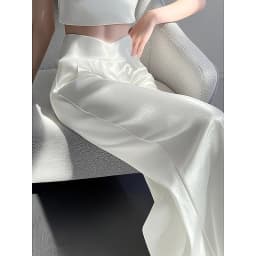 New Fashion White Satin Straight Pants Women Elegant Casual High Waist Solid Color Autumn Wide Leg Trousers Office Lady