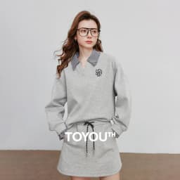 TOYOUTH Women Hoodies Sweatshirt 2025 Autumn New Fake Two Piece Spliced Turn Down Collar Cotton Embroidered Pullover Tops