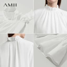 AMII Women's Blouse Simple Loose Stand Collar Butterfly Sleeve Shirts and Blouses 2025 Autumn New Office Ladies Tops 12543102