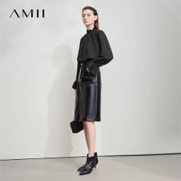 AMII Women's Blouse Simple Loose Stand Collar Butterfly Sleeve Shirts and Blouses 2025 Autumn New Office Ladies Tops 12543102