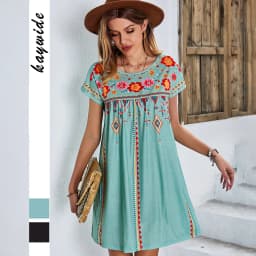 Spring/Summer New Product Loose Short Skirt Round Neck Mini Skirt Fashion Printed A-Line Skirt Suitable For Vacation And Beach