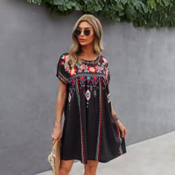 Spring/Summer New Product Loose Short Skirt Round Neck Mini Skirt Fashion Printed A-Line Skirt Suitable For Vacation And Beach