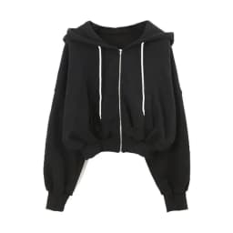 Autumn Winter Short Sweatshirt for Women Solid Hooded Sports Zipper Cropped Jacket Woman Fashion High Waist Loose-Fit Hoodies