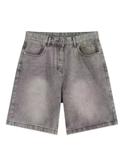Female High Waist Straight Kenn-Length Jeans 2Xl Women's Washed Denim Shorts Retro Neutral Style Quarter Bottoms Wide Leg Capris