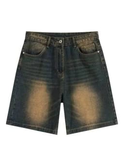 Female High Waist Straight Kenn-Length Jeans 2Xl Women's Washed Denim Shorts Retro Neutral Style Quarter Bottoms Wide Leg Capris